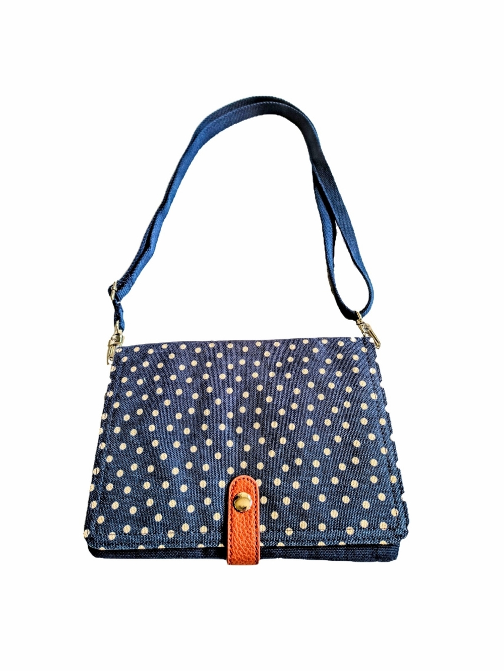 Thirty One Polka Dot Canvas Multi Compartment Adjustable Crossbody Bag